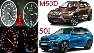 BMW X5 E70 M50D 740 Nm  vs BMW X5 F15 50i 650 Nm acceleration 0-260 kmh battle Exhaust Sound