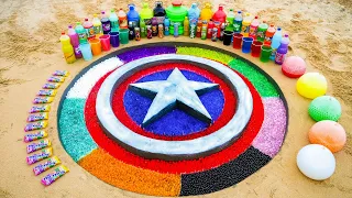 How to make Captain America Shield with Orbeez, Big Sprite, Coca Cola, Mtn Dew, Fanta vs Mentos