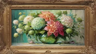 Floral vintage background painting. Tv art screensaver framed.