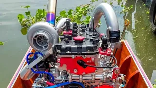 Diesel Turbo Engine Thai Long-tail Boat WARP SPEED!!