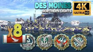 Cruiser Des Moines on map Northern Lights, 8 ships destroyed - World of Warships