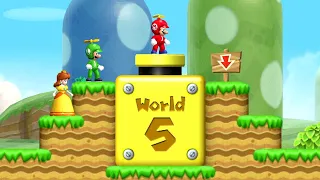 New Super Mario Bros. Wii - Find That Princess! - 3 Player Co-Op Walkthrough - World 5 - Part 2