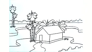 HOW TO DRAW LANDSCAPE SKETCH | HOW TO DRAW LANDSCAPE SCENERY | MENGGAMBAR PEMANDANGAN ALAM MUDAH