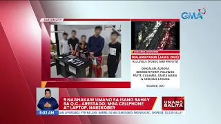 5 nagnakaw umano sa isang bahay sa Q.C., arestado; Mga cellphone at laptop, narekober | UB