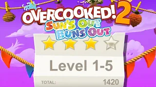 Overcooked 2 Suns Out Buns Out Level 1-5 4 Stars 2 Player Co-op Walkthrough