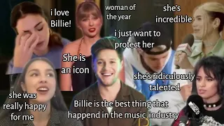 Celebrities fangirling over Billie Eilish for 12 minutes straight.(Olivia Rodrigo, Taylor Swift etc)