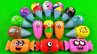 Picking up Numberblocks Carrot, Ice Cream Cone, Dinosaur Egg, ... Mixing Rainbow Clay ASMR