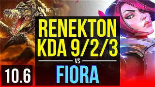 RENEKTON vs FIORA (TOP) | 4 early solo kills, Rank 15 Renekton, KDA 9/2/3 | NA Challenger | v10.6