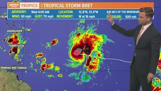 Wednesday morning tropical update: Bret becomes slightly stronger, moves toward the Caribbean