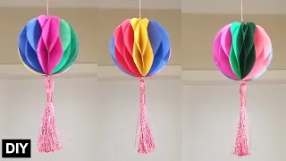 Enfeite Balão Colmeia com Pompom DIY - Bola de Papel com Tassel