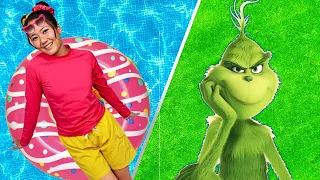 The Grinch vs PJ Masks in 24 Hour Pool Challenge with Ellie Sparkles