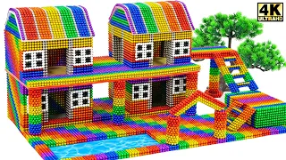 Magnet Challenge - Build a Double Villa with Color Stairs and Build a Villa with a Magnetic Balls