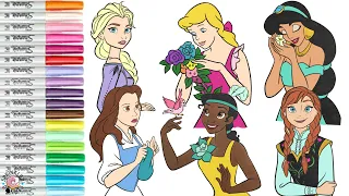 Disney Princess Coloring Book Compilation Anna Elsa Jasmine Cinderella Tiana Belle Mulan Snow White