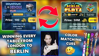 I Won Every Table From London To Berlin In 8 Ball Pool (matching cues)😋