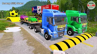Double Flatbed Trailer Truck vs speed bumps|Busses vs speed bumps|Beamng Drive|471