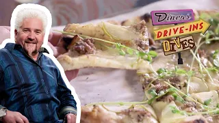 Guy Fieri Eats Sausage APPLE Pizza | Diners, Drive-Ins and Dives | Food Network