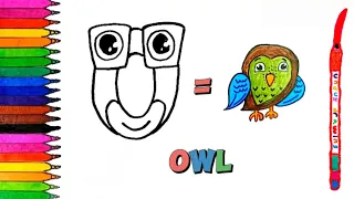 Drawing English alphabet the letter O for owl | learn coloring, painting for kids and toddlers