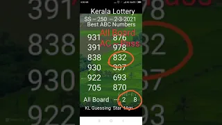 Kerala Lottery  SS -- 250  AC &All Board  Double Number  8 2 Pass Today -2-3-2021.