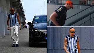 Lewis Hamilton arrives in Mercedes EQS on Day 2 | Max Verstappen arriving for the #HungarianGP