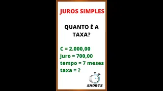 #shorts | APRENDA CALCULAR A TAXA - JUROS SIMPLES