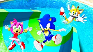 Sonic Funny Water Slides & Ragdolls in GTA 5 (Tails, Amy Rose)