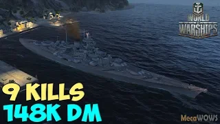 World of WarShips | Tirpitz | 9 KILLS | 148K Damage - Replay Gameplay 4K 60 fps