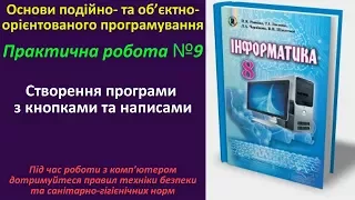 Практична робота №9. Створення програми з кнопками та написами | 8 клас | Ривкінд