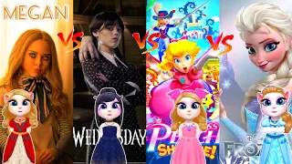 My talking angela 2 Megan VS Wednesday Addams VS Princess Peach VS Elsa in Frozen