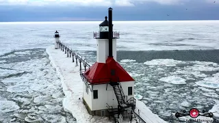 Stunning Drone Footage Of St. Joseph Lighthouse & Frozen Shoreline 4K Tour Must See