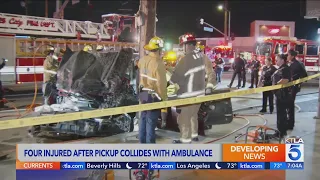 2 LAFD paramedics among 4 hospitalized in overnight crash in Pacoima