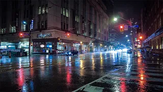 ASMR Heavy Rain Walk on a Saturday Night [4K Rain Walk]