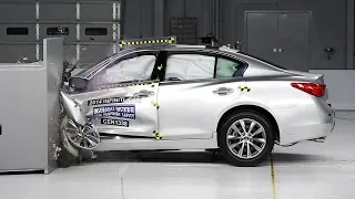 2014 Infiniti Q50 driver-side small overlap IIHS crash test