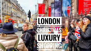 London Walk | Busy and Lively Central London Christmas Walking Tour | Luxury Shopping Busy Streets