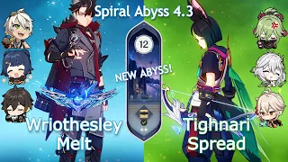 NEW Spiral Abyss 4.3! C1 Wriothesley Melt x C0 Tighnari Spread | Floor 12 9 Stars | Genshin Impact