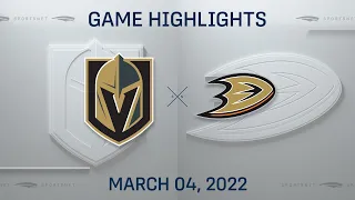 NHL Highlights | Golden Knights vs. Ducks - Mar. 4, 2022