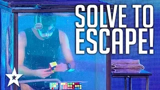 ESCAPE ARTIST Attempts 5 Rubix Cubes Underwater | Got Talent Global