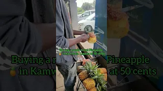 Buying A Ready To Eat Pineapple On The Street Of Kamwala In Lusaka