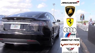 Tesla Model S P85D P85 Racing the World 0-60 MPH (Ferrari, Lamborghini, Audi, Viper, Vette, AMG, M)