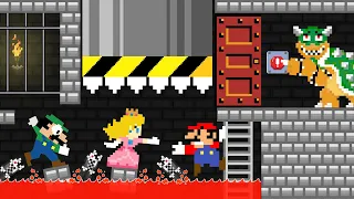 Super Mario, Luigi and Peach Challenge Bowser Prison Escape | Game Animation