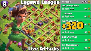 Th16 Legend League Attacks Strategy! +320 Mar Day 8 || Clash Of Clans