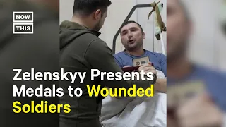 Ukrainian Pres. Zelenskyy Visits Wounded Soldiers in Hospital #Shorts