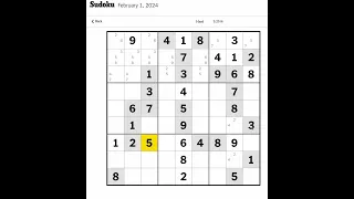 New York Times Sudoku Hard February 1, 2024 Walkthrough