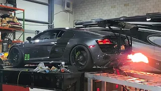 Twin Turbo V10 Audi R8 Dyno Run with Switchable Burble and Flame Mode