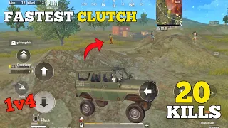 20 KILLS🔥MY FASTEST 1V4 CLUTCH HARD SURVIVE IN LAST ZONE - PUBG MOBILE LITE