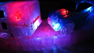 Neon Glow Twister Trax Flexible Track Light-up Race Cars Emergency Vehicles Unboxing Assembly