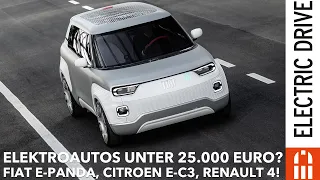 Kommen 2024 endlich die Elektroautos für unter 25.000 Euro? Fiat e-Panda, Citroen e-C3, Renault 4?