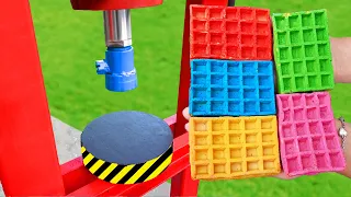 EXPERIMENT HYDRAULIC PRESS VS COLORFUL WAFFLE