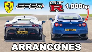 Ferrari SF90 vs Nissan GT-R de 1000hp: ARRANCONES