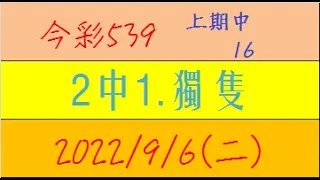 今彩539 『2中1.獨隻』上期中16【2022年9月6日(二)】肉包先生