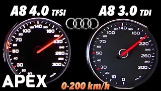 2017 Audi A8 3.0 TDI vs. A8 4.0 TFSI - Acceleration Sound 0-100, 0-200 km/h | APEX